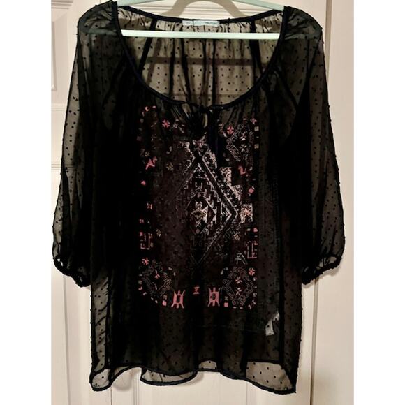 Maurices Tops - Maurices Sheer Black3/4 Sleeve Blouse Boho Design (Size L)